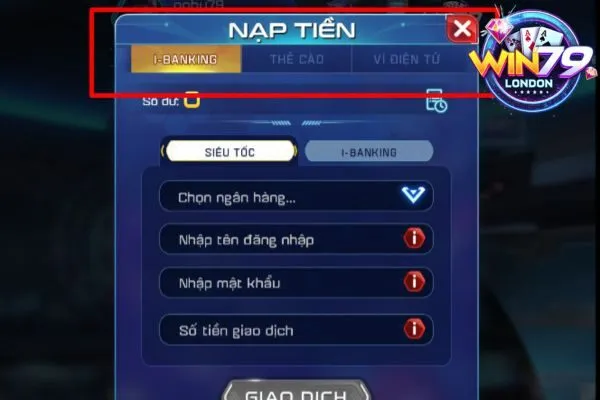 Nạp tiền vào cổng game đổi thưởng Win79 siêu nhanh